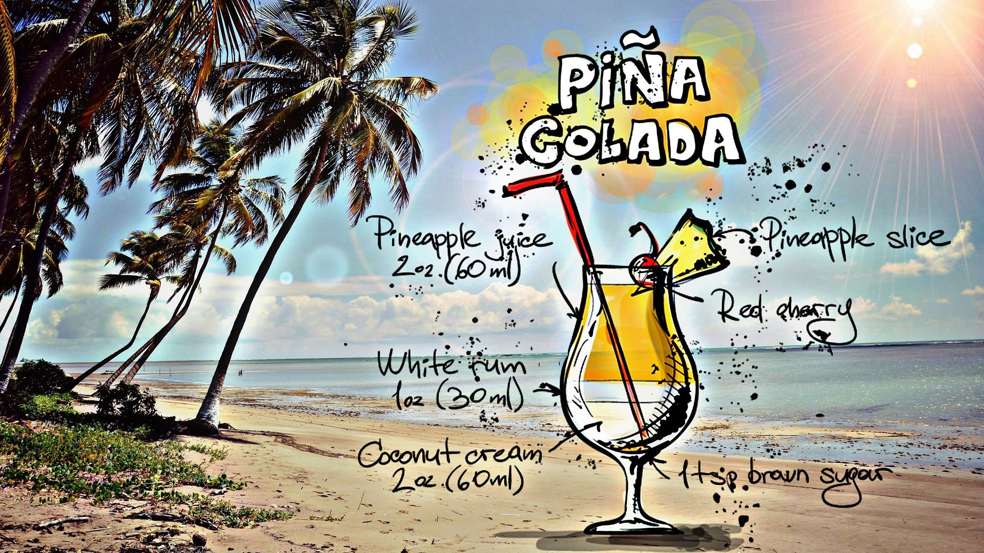 Piña Colada drink med ananas, rom og kokoscreme